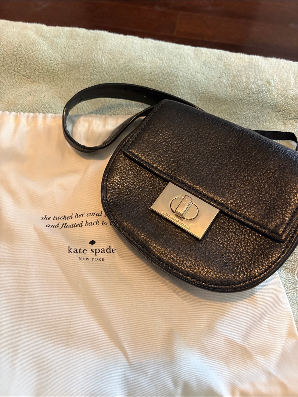 Kate Spade Pebbled Black Leather Crossbody with Gold Turn-Lock